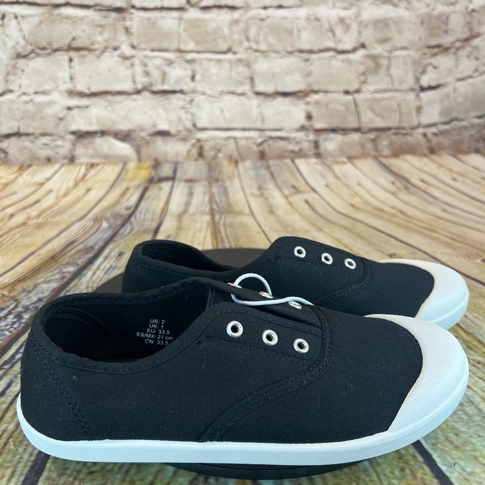 Amazon Essentials Kids Laceless Canvas Black Slip On Casual Sneakers 2 Youth